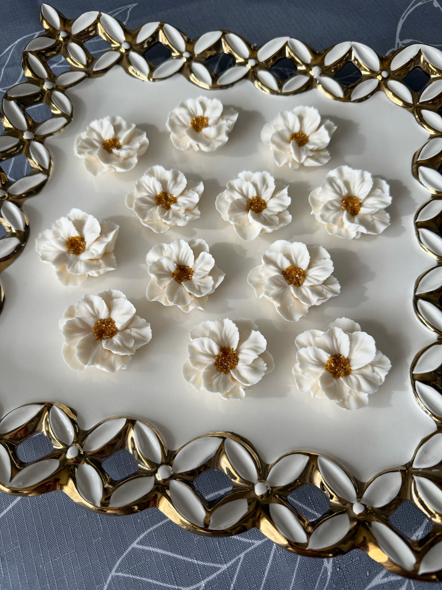 Royal Icing Double Flowers with Crystal centers