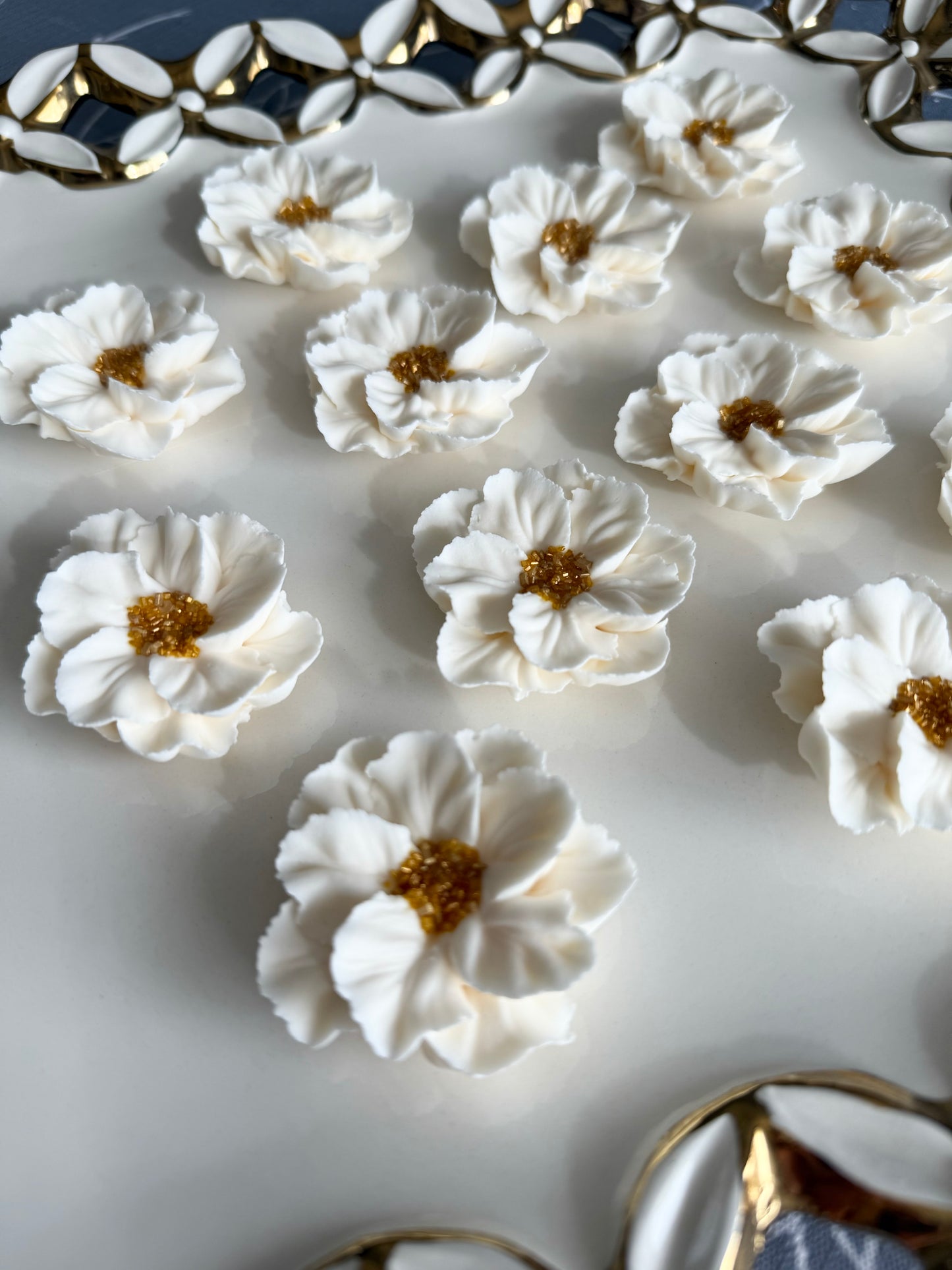 Royal Icing Double Flowers with Crystal centers