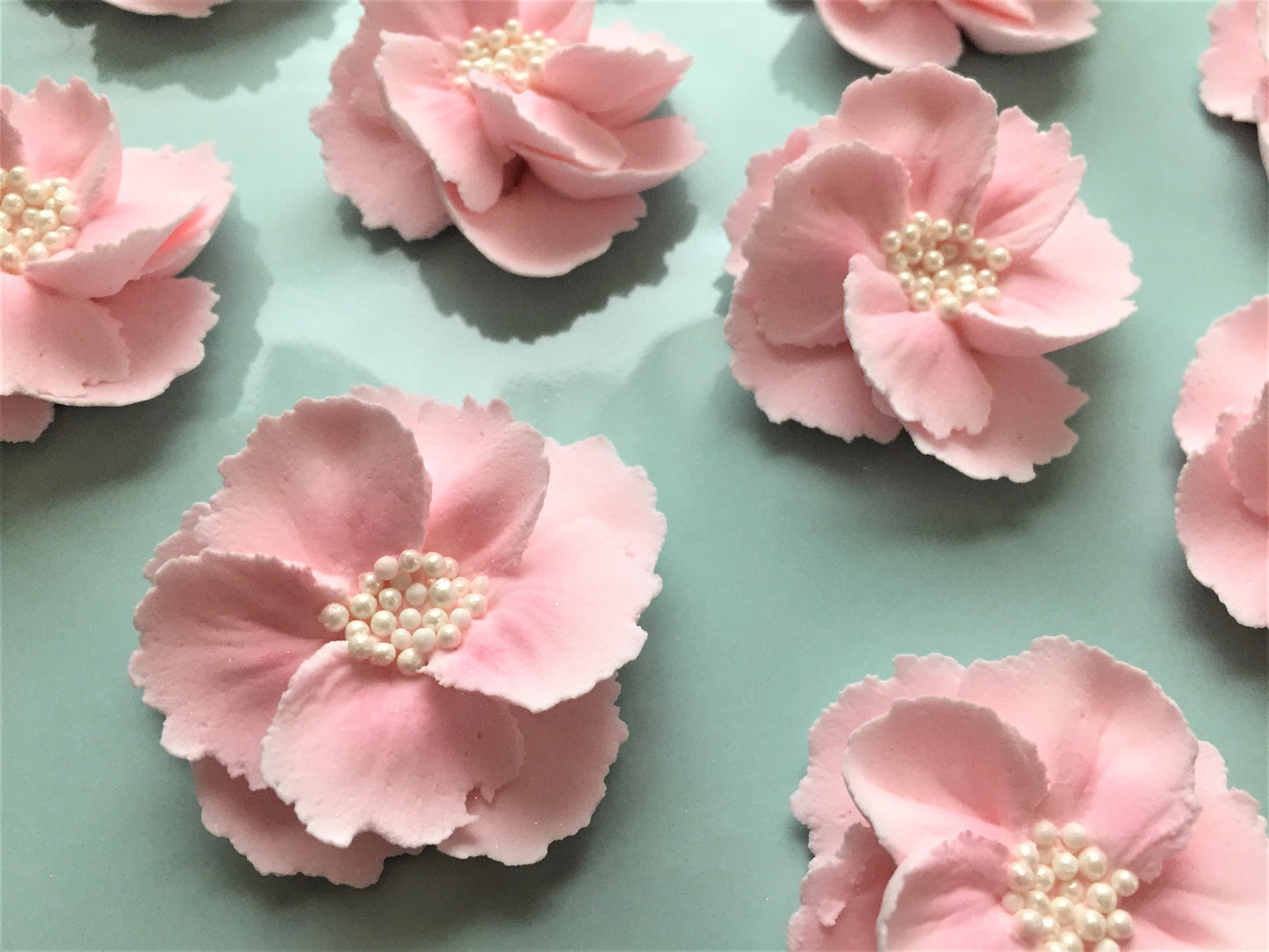 Royal Icing Soft Pink Double Flower Toppers