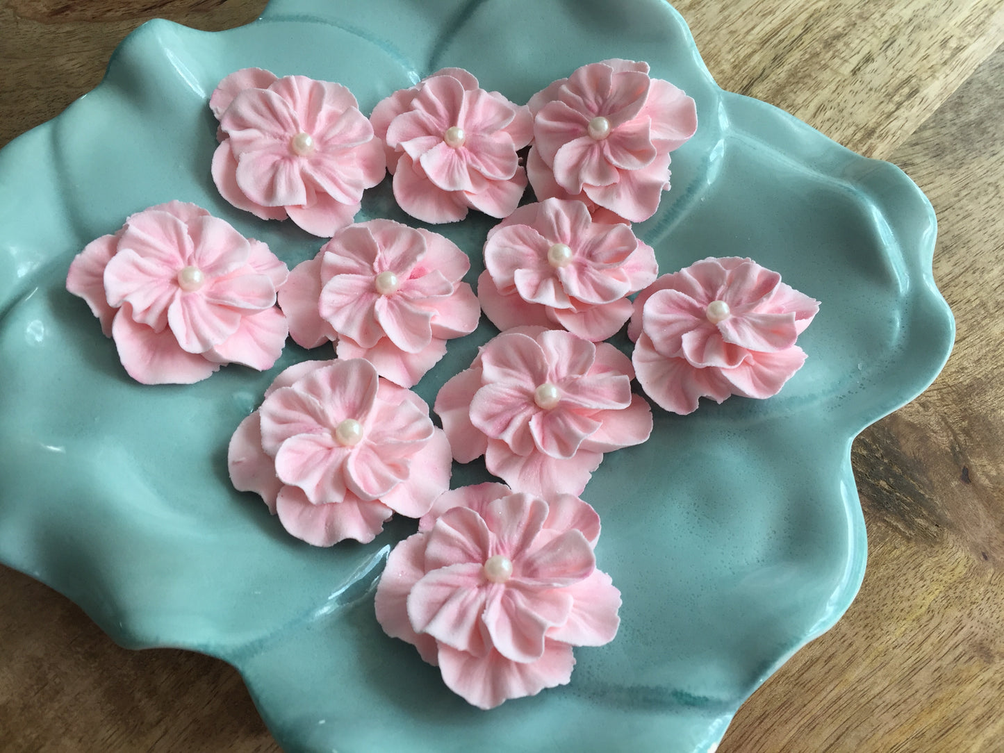 Royal Icing Soft Pink Double Flower Toppers