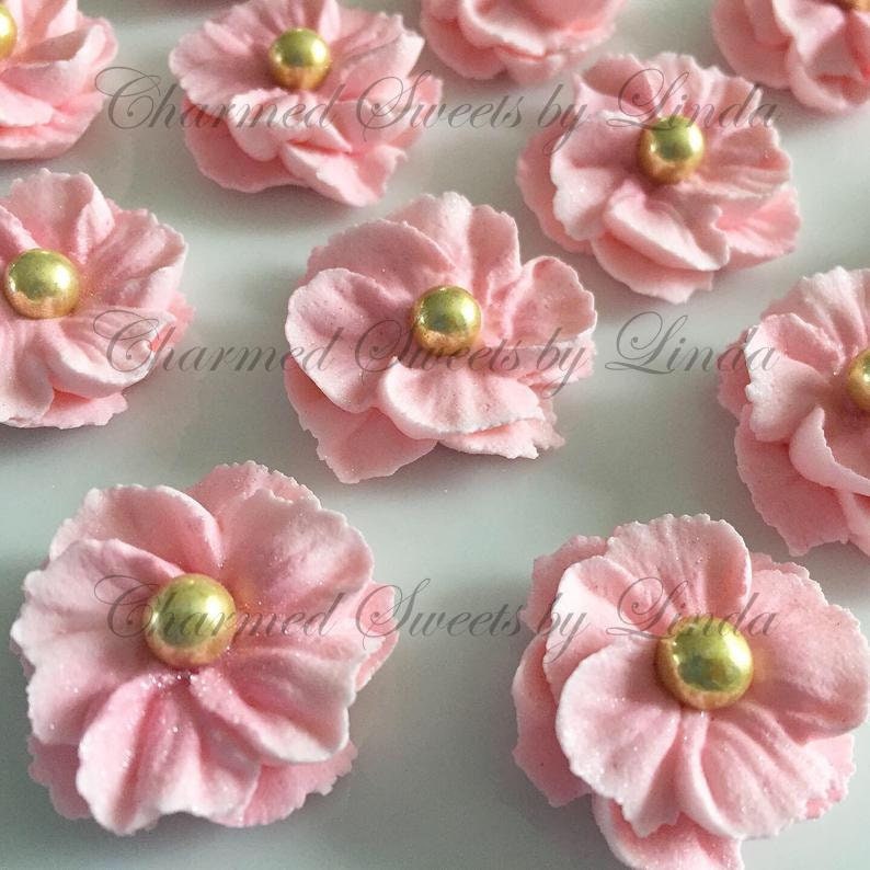 Royal Icing Soft Pink Double Flower Toppers